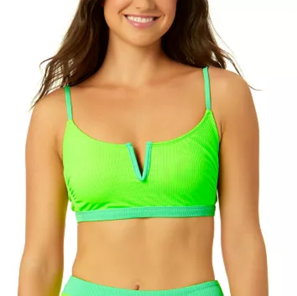 NWT Salt+Cove Ribbed V-Wire Bralette Bikini Swim Top Green M Juniors Resortwear